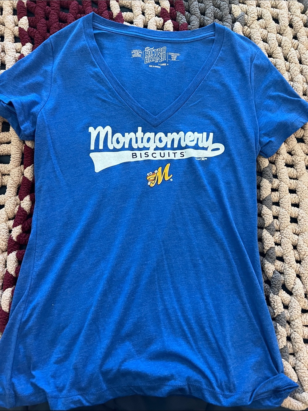 Original Retro Brand Montgomery Biscuits Blue V-Neck Tee